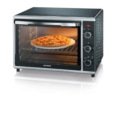 SEVERIN TO 2058 Forno Elettrico 42 L da 1800W, Forno Elettrico Ventilato con pietra refrattaria per pizza, luce interna, girarrosto, teglia, leccarda, da 60 a 230°, nero/argento