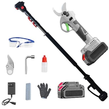VOLTIX Forbici da Potatura Elettriche Professionali 25mm con Asta Telescopica, Cesoie Elettriche a Batteria con 2x Batterie 21V, Portata 2.5m per Alberi da Frutto, Viti e Giardinaggio