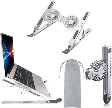 Supporto PC Portatile pieghevole e portatile in alluminio Supporto laptop con raffreddamento con 2 ventole di raffreddamento, luci RGB, 7 regolazioni in altezza per laptop o tablet da 10-18 pollici