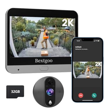 Bextgoo 2K Spioncino Digitale WiFi con Scheda di Memoria 32GB, Videocitofono WiFi, Display 4,3" Pollici, Batteria 8000mAh, Visione 170°, Visione Notturna, Rilevamento Umanoidi AI, Audio Bidirezionale
