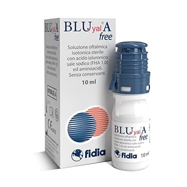 Fidia Farmaceutici Blu Yal A Free Collirio | Soluzione Oftalmica Isotonica Sterile con Acido Ialuronico Sale Sodico e Aminoacidi | Flacone da 10 ml con Contagocce OSD| Idrata e Lubrifica l’Occhio
