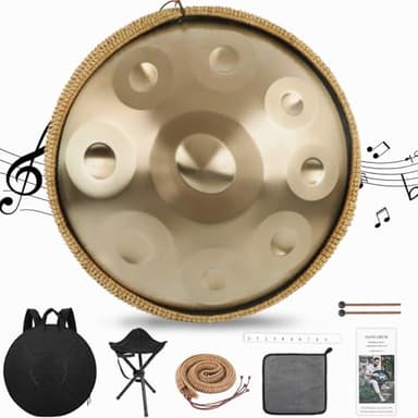 Handpan Strumento Musicale, 18 pollici 432 Hz 9 note in Acciaio Tongue Drum in sol Minore con Bacchette, Supporto per batteria, Borsa per Meditazione Yoga