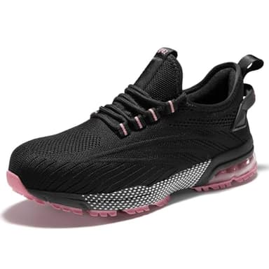 SPIEZ Scarpe Antinfortunistiche Donna, Antinfortunistiche Leggere e Antiscivolo, Scarpe da Ginnastica da Lavoro con Imbottitura ad Aria per Il Lavoro e la Vita Quotidiana, Nero Rosa EU 39