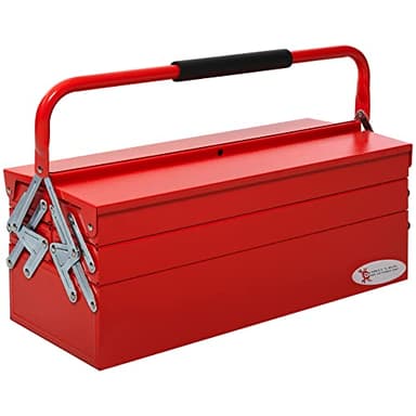 DURHAND Cassetta Porta Attrezzi in Acciaio Pieghevole con 5 Vassoi, Valigetta Porta Attrezzi 56x20x41 cm, Rosso