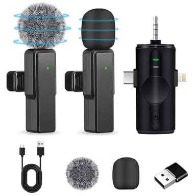 Microfono-Lavalier-Wireless, Microfono da Bavero 4 in 1 Mini Microfoni Wireless per Cellulare per iPhone/Android/PC, Piccolo Microfoni Plug-Play Wireless per Registrazioni TikTok Live Streaming Vlog