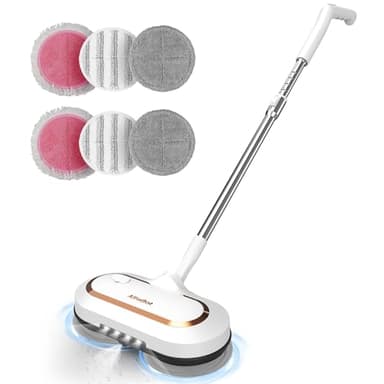 AlfaBot S2 Mocio Elettrico Cordless, 400ML Serbatoio, 60min di Autonomia, Mop Elettrico Lavapavimenti senza Fili con Faro LED e Spruzzatore, per Pavimenti in Legno Duro e Piastrelle