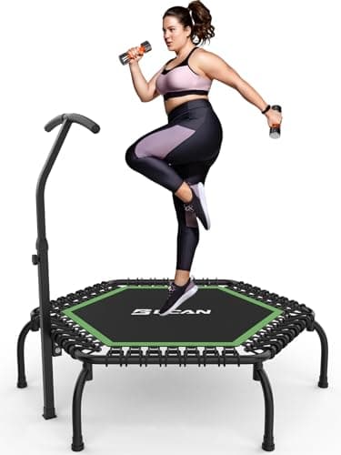 BCAN Mini trampolino da 250 kg, diametro 123 cm, con manico in schiuma flessibile, regolabile in 3 posizioni, stabile e silenzioso, per bambini e adulti, allenamento indoor e giardino