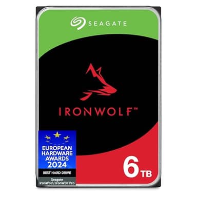 Seagate IronWolf, 6 TB, Disk Interno NAS, SATA da 6 Gbit/s, CMR 3,5", 5400 giri/min, cache 256 MB, NAS RAID, 3 anni Rescue Services, Imballaggio Senza Frustrazioni (ST6000VNZ06), Amazon Exclsusivo