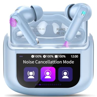 Cuffie Bluetooth, Auricolari Bluetooth 5.4 Stereo Hi-Fi, ANC/ENC Cancellazione Rumore Cuffie Wireless In Ear, 48 Ore Cuffiette Touch Screen con Equalizzatore, IPX7 Impermeabile Cuffie Senza Fili Blu