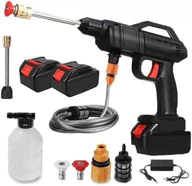 Mf ArtShop Pistola Idropulitrice Wireless con Getto Regolabile 2 Batterie 48V Ricaricabile 8000mAh, Idropulitrice 50PSI alta pressione Tubo 5mt e comoda valigetta