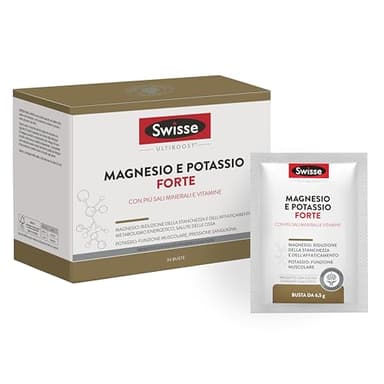 SWISSE Magnesio e Potassio FORTE - Integratore Potassio e Magnesio in Polvere Uomo e Donna con Vitamine e Sali Minerali, Integratori Stanchezza e Recupero Muscolare, 24 Bustine al Limone Made in Italy