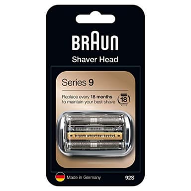 Braun Series 9, Rasoio Elettrico Uomo Testina di Ricambio, Compatibile con I Rasoi Series 9, Rasatura Ottima ed Efficiente, Lame Flessibili, Uso a Secco o Sotto Acqua, 92S Argento