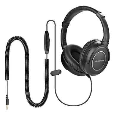 Avantree HF039 Cuffie Con cavo a spirale extra lungo per TV, 5 Metri, Cuffie Over-ear, uscita audio 3.5mm, cuffie audio stereo con controllo del volume sul filo