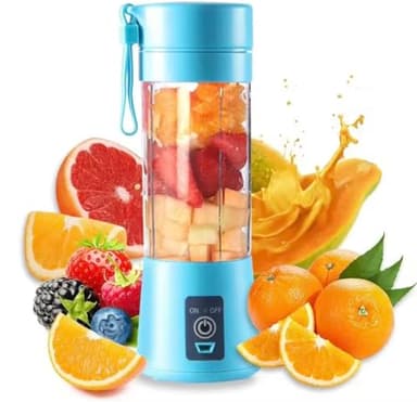 Frullatore Portatile 2 in 1 con Filtro per la Polpa, Lame in Acciaio Inossidabile e Bicchiere da 380 ml con maniglia per Frullati, Succhi e Smoothie di vari tipi di frutta, verdura (Blu)