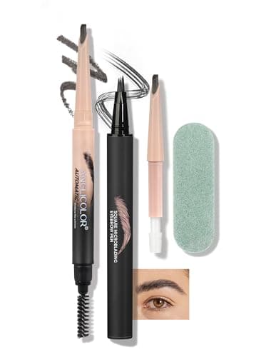 Anglicolor Matita Sopracciglia Microblading Set,Matita Sopracciglia Refillable,Pennello Sopracciglia Riempimento Rapido,Combinare Per Creare Sopracciglia Naturali E Ultra Sottili (04 gray black)