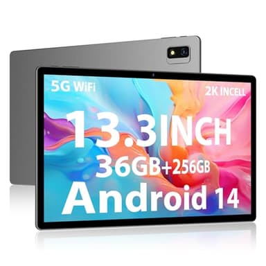 PIXPEAK 2K Tablet 13.3 pollici, Android 14.0, INCELL 2000*1200, 11580mAh/carica rapida, 36GB RAM, 256GB ROM (2TB Espandibile), 5G WiFi, Octa-Core, 13MP+8MP, Tablet in offerta con GPS/Bluetooth-grigio