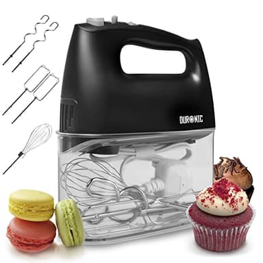 Duronic HM4 BK Sbattitore elettrico | 5 velocità e funzione turbo | Frusta elettrica con contenitore per accessori | 2 sbattitori 2 ganci e 1 frusta in acciaio INOX | Nero |
