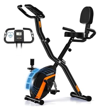 VANNECT Cyclette Pieghevole con Schienale e Monitor LCD Misurazione Manuale Delle Pulsazioni, Cyclette da casa con resistenza magnetica regolabile portata 150Kg con Comodo Cuscino del Sedile