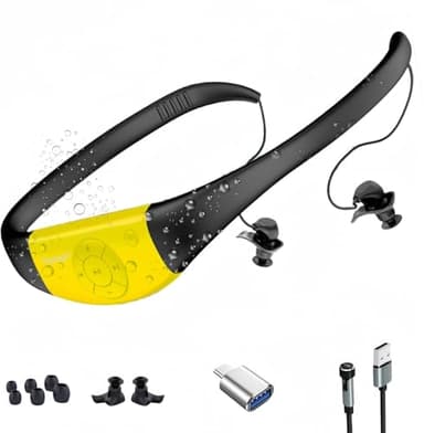 Tayogo lettore Mp3 impermeabile per il nuoto, cuffie da nuoto IPX8 8GB, lettore musicale rivestito in silicone impermeabile, tempo di riproduzione 20H (Giallo)