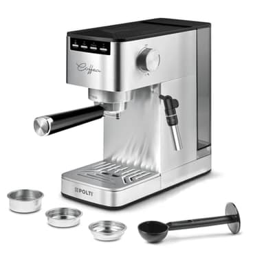 Polti Coffea P10S, Macchina Manuale per Caffè Espresso e Cappuccino, Compatibile con Caffè Macinato e Cialde E.S.E. 44 mm, Montalatte, Serbatoio Removibile da 1,3L, Argento