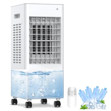 Condizionatore Portatile 4 in 1, Raffreddatore D'aria Serbatoio 8 L, Raffreddatore Evaporativo 3 Modalità 7.5 H Timer, Condizionatore D'aria 85 W Oscillazione 60° con Telecomando per Casa