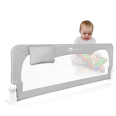 LIONELO Hanna Sponda letto universale barriera protettiva per letto alta 65 cm installazione facile 180 gradi di reclinazione sponda pieghevole con blocco standsafe, grigio