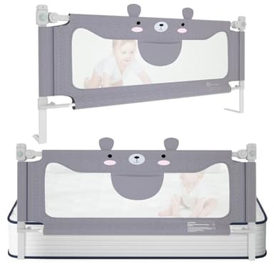 Kidsgigglz Sponda Letto Bambini 200 cm, Griglia di protezione per letto per bambini, griglia per il sollevamento verticale, Protezione da Caduta, Altezza Regolabile, per Letto di Famiglia e Lettino