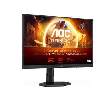 AOC Gaming Q27G4XD - Monitor QHD da 27 pollici, 180 Hz, 1 ms GTG, IPS veloce, FreeSync Prem, G-Sync comp, HDR400, altezza regolabile (2560x1420, HDMI 2.0, DisplyPort 1.4)