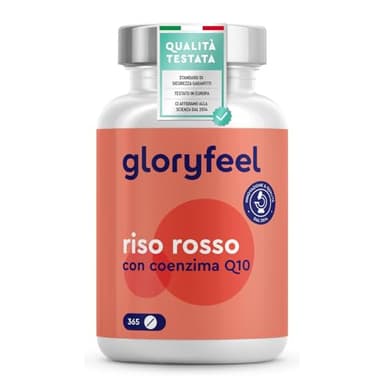 RISO ROSSO FERMENTATO gloryfeel, 365 Compresse per 1 anno, ALTO DOSAGGIO, con Monacolina K e 30mg di Q10, Senza Additivi e 100% vegan