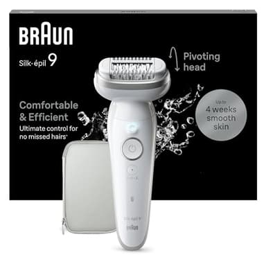 Braun Silk-épil 9 Depilatore Donna, Epilatore Elettrico Donna Con Testina Flessibile Per Una Epilazione Semplice, Wet & Dry, Pelle Liscia a Lungo, 9-011, Bianco/Argento