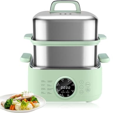 Skyehomo Cottura a vapore elettrica da 9,3 l, in acciaio inox, 1000 W, con timer da 24 ore, 8 modalità di cottura multifunzione, protezione contro il secco, senza BPA