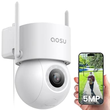 AOSU 3K 5MP Telecamera Wi-fi Esterno Fili, Videocamera Sorveglianza WiFi con 400Lm Faretto Visione Notturna a Colori, Elecamera Esterno Movimento, Registrazione 24/7, Sicurezza del Veicolo