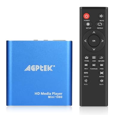 Lettore Multimediale, 1080p HDMI Lettore Multimediale per TV Mini HD Media Player con Telecomando per -MKV/RM- Unità USB HDD e Scheda SD(blu)