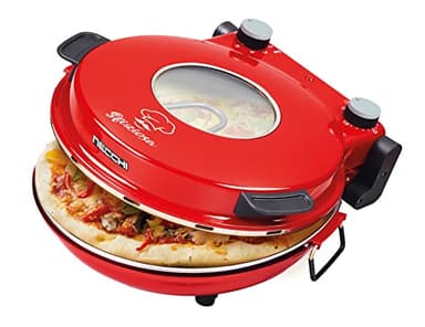 Necchi forno pizza con oblò per verifica cottura. Pronta in 3 minuti. Potenza 1200 W, temperatura regolabile fino a 400 gradi. Piastra removibile in ceramica. Timer. Coppia di spatole da 20 cm.