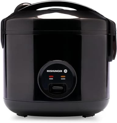 Reishunger Cuociriso Elettrico e Vaporiera con Funzione di Mantenimento del Caldo, Nero - Per 1-6 Persone - Preparazione Rapida Senza Bruciature - Rivestimento Ceramico
