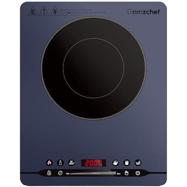 AMZCHEF Piastra Induzione 2000W Piastra ad Induzione Portatile con funzionamento silenzioso, 9 Livelli di potenza e temperatura, 4 Menu automatici, Corpo ultrasottile, Blocco di sicurezza,Timer,blu