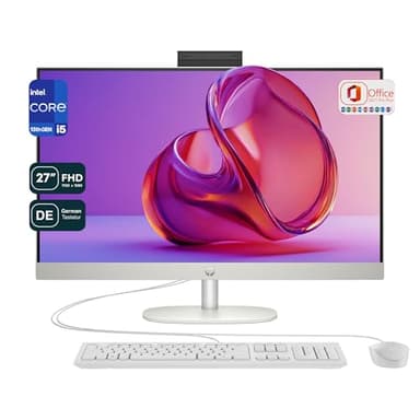 HP All-in-One Desktop PC, Intel Core i5-1335U, 32 GB DDR4 RAM, 2 TB PCle SSD, display FHD IPS da 27", grafica Intel Iris Xe Graphics, tastiera QWERTZ + mouse, Windows 11 Home, Office 2021, bianco