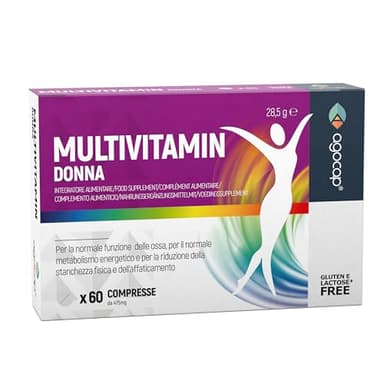 Multivitaminico completo donna. Integratori Stanchezza fisica e mentale contro l'affaticamento. Magnesio completo con Zinco, Ferro e Vitamine B,C,D,E,H Acido folico, 60 cpr