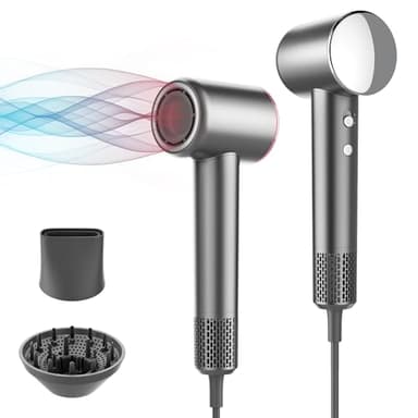Asciugacapelli Professionale con Ioni, Careboda Phone Capelli ad Alta Velocità, Ionic Hair Dry per Capelli con Diffusore e Concentratore, 4 Temperature/ 2 Velocita, 1600W (Grigio saggezza)