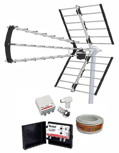 Kit antenna UHF Mandarine 18DB + amplificatore 5G 30DB per Digitale Terrestre, Ripetitore Segnale Antenna TV + fonte 24V e connettori
