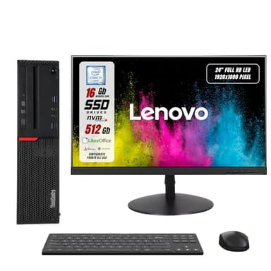 Lenovo Postazione Completa, Pc Desktop Intel i7-6700 4 Core 3.40 GHz, Ram 16Gb SSD 512Gb, Monitor 24" FHD Win 10 e Libre Office, Compreso di Mouse e Tastiera (Ricondizionato)