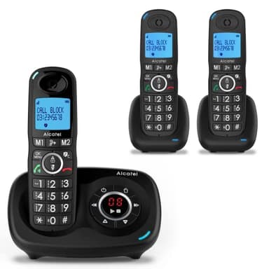 Alcatel XL595 B Voice Trio, telefono senza fili segreteria telefonica con 3 combinatori, grande schermo, audio-boost, funzione blocco chiamate