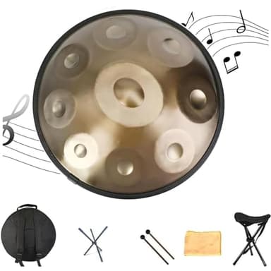 Strumento a Tamburo Handpan, Tamburo In Acciaio a Tamburo Da 22 Pollici In Re Minore, Set Di Tamburi a Mano Per Strumenti Musicali a Percussione 9 Note 440Hz, Con Supporto Per Bacchetta - Oro