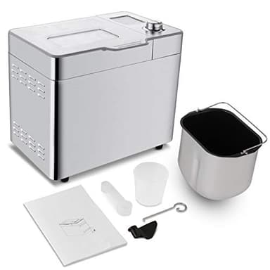 Macchina per il pane COOCHEER da 550W, Impastatrice con 25 programmi in acciaio inox completamente automatica con funzione di temporizzazione di 13 ore, argento