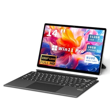 KUMNOSAL PC Portatile 2 in 1 con Touchscreen da 14" FHD IPS Notebook 12º Gen Alder Lake N100,16GB LPDDR5 512GB SSD,Win11 Pro, BT5.2, WiFi6, Tipo-C,Tastiera retroilluminata Tablet portatile rimovibile