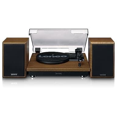 Lenco LS-100 - Giradischi Hi-Fi con Bluetooth 5.0 - Altoparlanti esterni - 2 x 10 watt RMS - Trasmissione a cinghia - Arresto automatico - Legno, 20 watt RMS