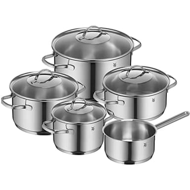 WMF Provence Plus Set Di Pentole Induzione E Gas In Acciaio Inox 18/10 Cromargan, Fondo Transtherm Triplo Strato, Batteria Pentole Con 5 Pentole E 4 Coperchi, Argento, 5 Pezzi