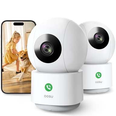 AOSU 2K Telecamera WIFI Interno, Telecamera Sorveglianza, Chiamata One-touch, 360° Tracciamento del Movimento, Visione Notturna, Audio Bi-direzionale, Compatibile con Alexa, 5G/2.4GHz Wi-Fi