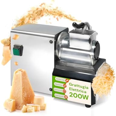 Avilia Grattugia Elettrica Professionale per Formaggio, in Acciaio Inox 200W - Ideale per Formaggi, Cioccolato, Pane - Taglio Regolabile, 32,5×15 cm - Made in Italy