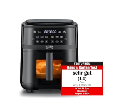 CASO AirFry & Steam 700 – Friggitrice ad aria calda e piroscafo – Il cibo diventa croccante all'esterno e succoso all'interno, extra grande volume del cestello 7 litri, piroscafo e aria fryer,